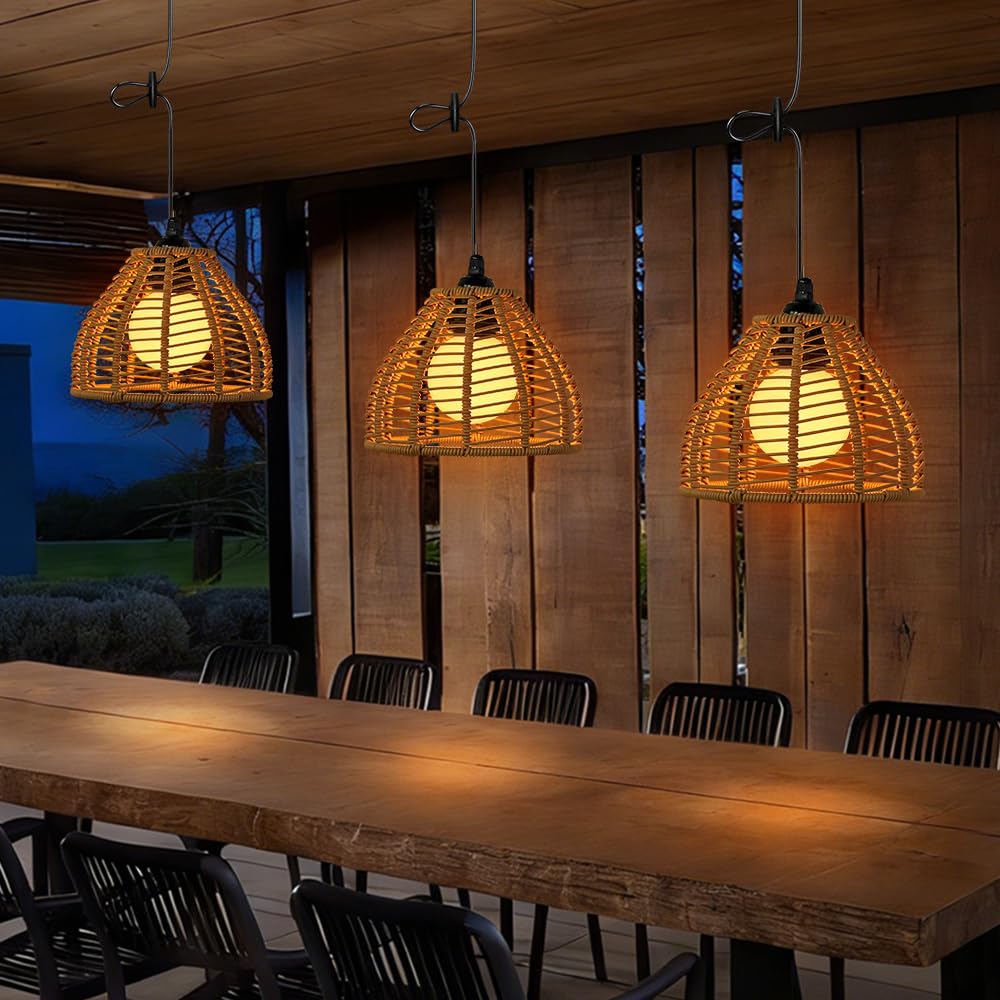 Lanterne Solaire Exterieur Jardin 2 Pièce Suspension Rotin Balcon Terrasse Camping Décoration