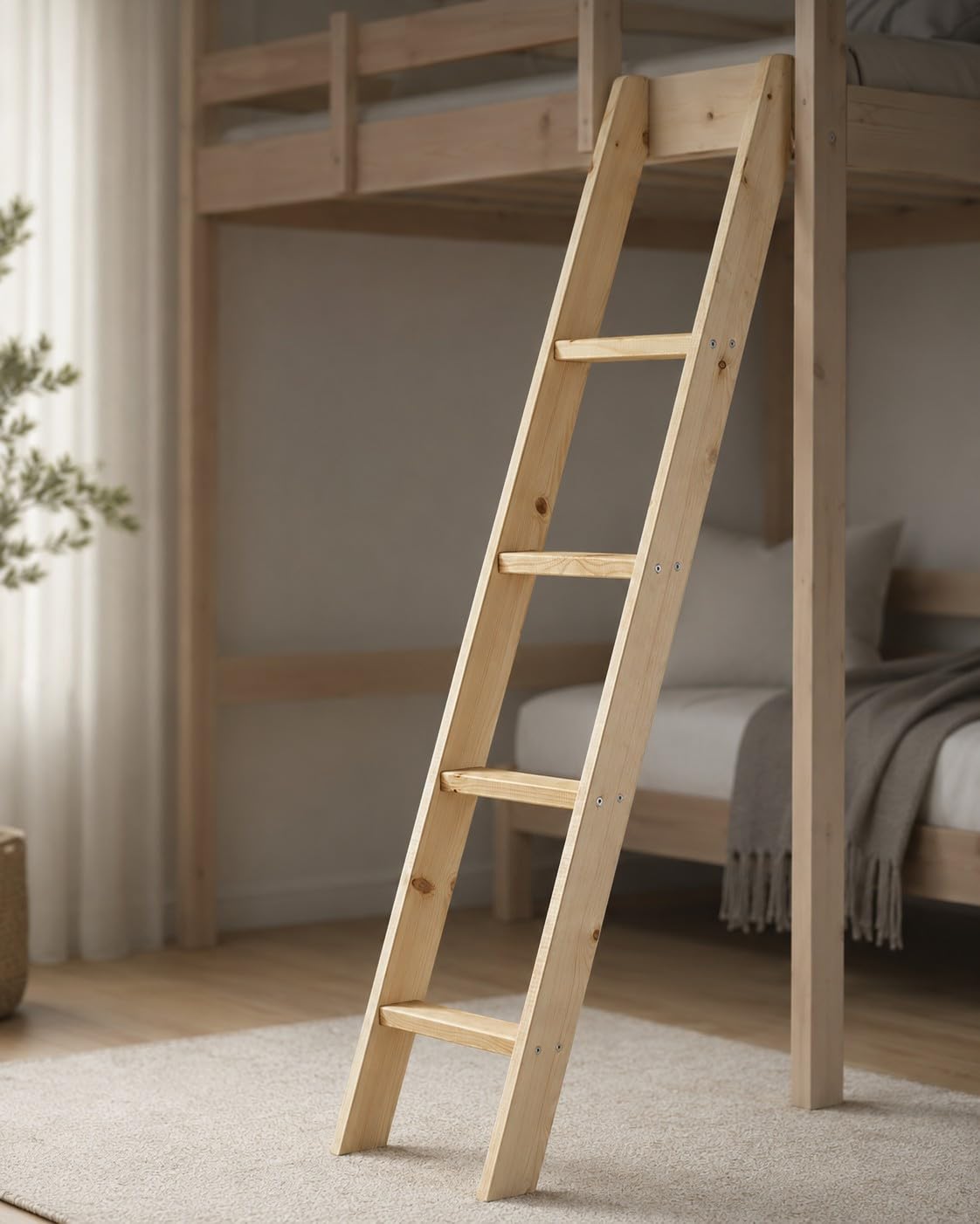 Escalera de cama litera de pino de Strictly Beds and Bunks - Escalera inclinada de repuesto para cama litera de pino macizo, natural, blanco, negro o gris (natural)