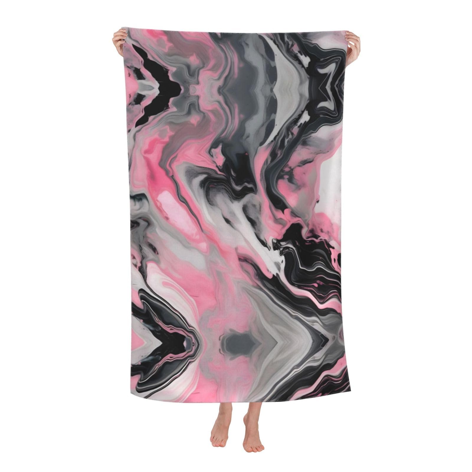 KPXXAQT Pink Abstract Ink Marble Gray Artistic Print Oversized Adult Beach Towel Quick-Dry Travel Swimming Camping Outdoor Adventures