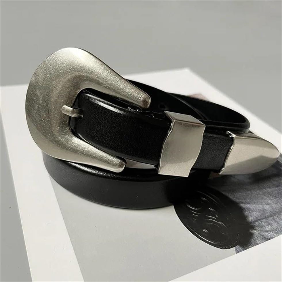 Pohullan Unisex Retro Matte Leather Belt Metal Needle Buckle Handmade Belt Casual Belts2
