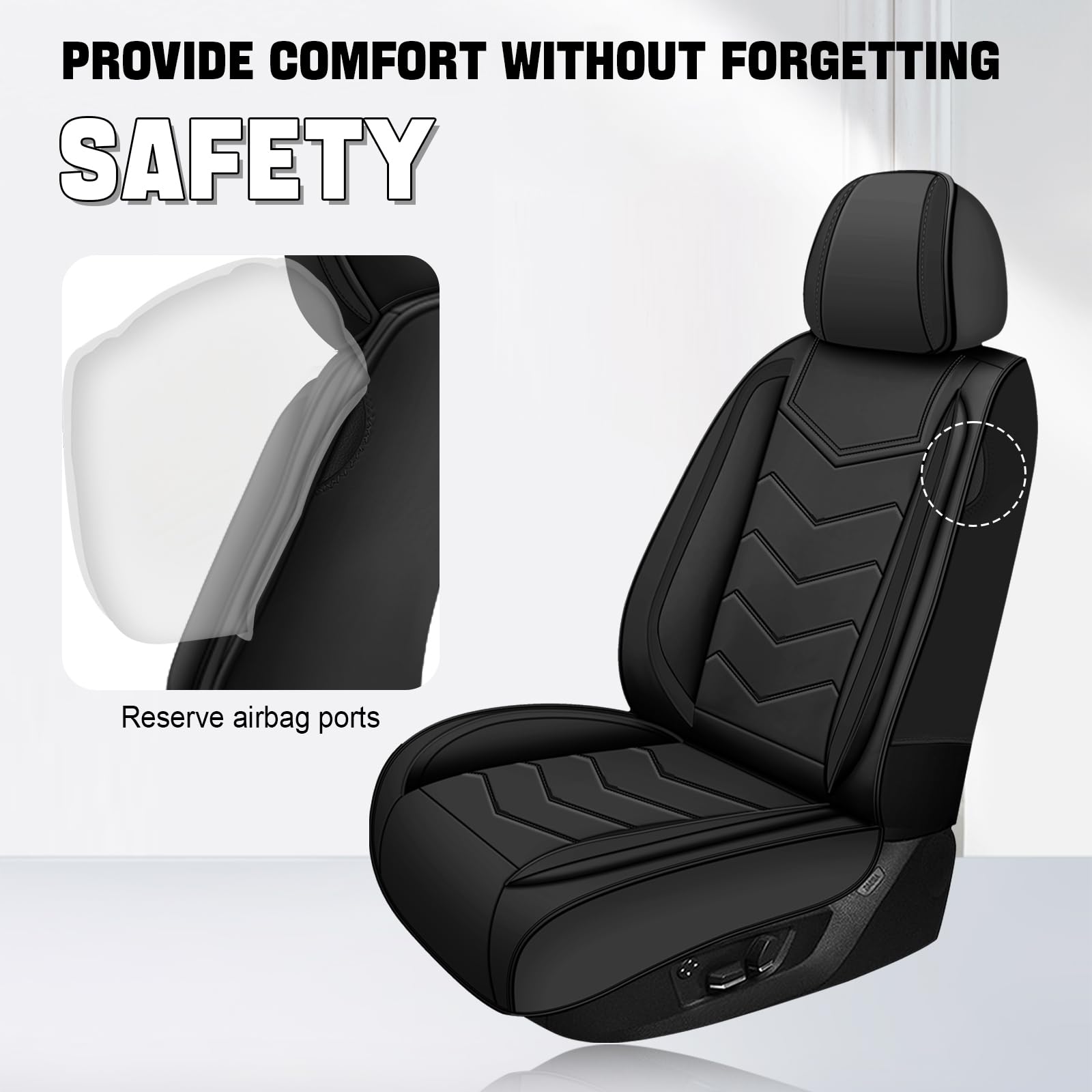 Coprisedili Auto Universale Per Jaecoo 7 (2024 2025 2026), PU Pelle Copri Sedile Auto，Traspirante，Airbag Amichevole，A Doppia Fila, Cinque Posti(Pure Black)