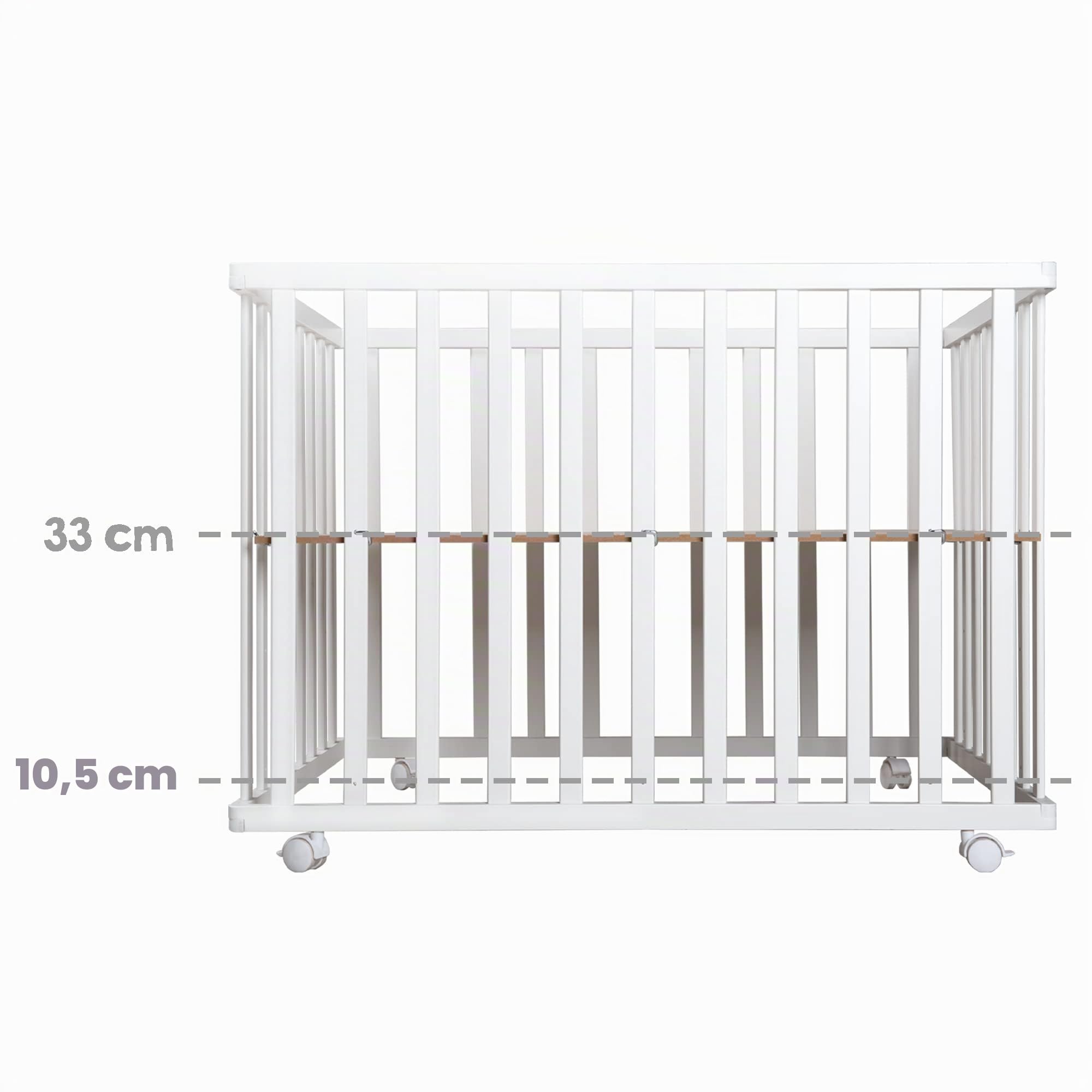 roba Parc Bébé Pliable en Bois 74 x 100 cm + Tapis de Parc Little Stars toilé Gris - Évolutif et Peu Encombrant - Hauteur Ajustable 2 Fois - 4 Roulettes à Freins - Laqué Blanc