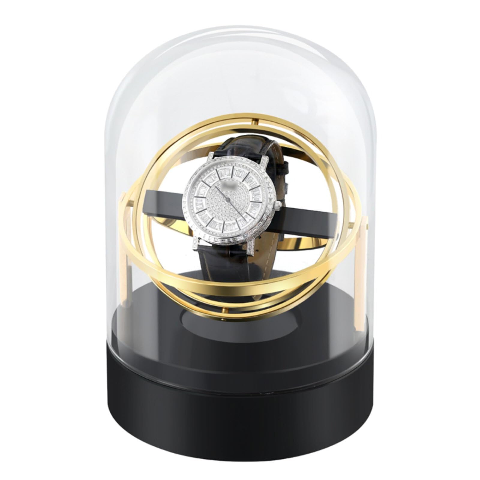Einzelner Uhrenbeweger, Mechanischer Automatik-uhrenbeweger, Leiser Motor, 360° Drehbare Transparente Glasabdeckung, Für Mechanische Uhren Gold