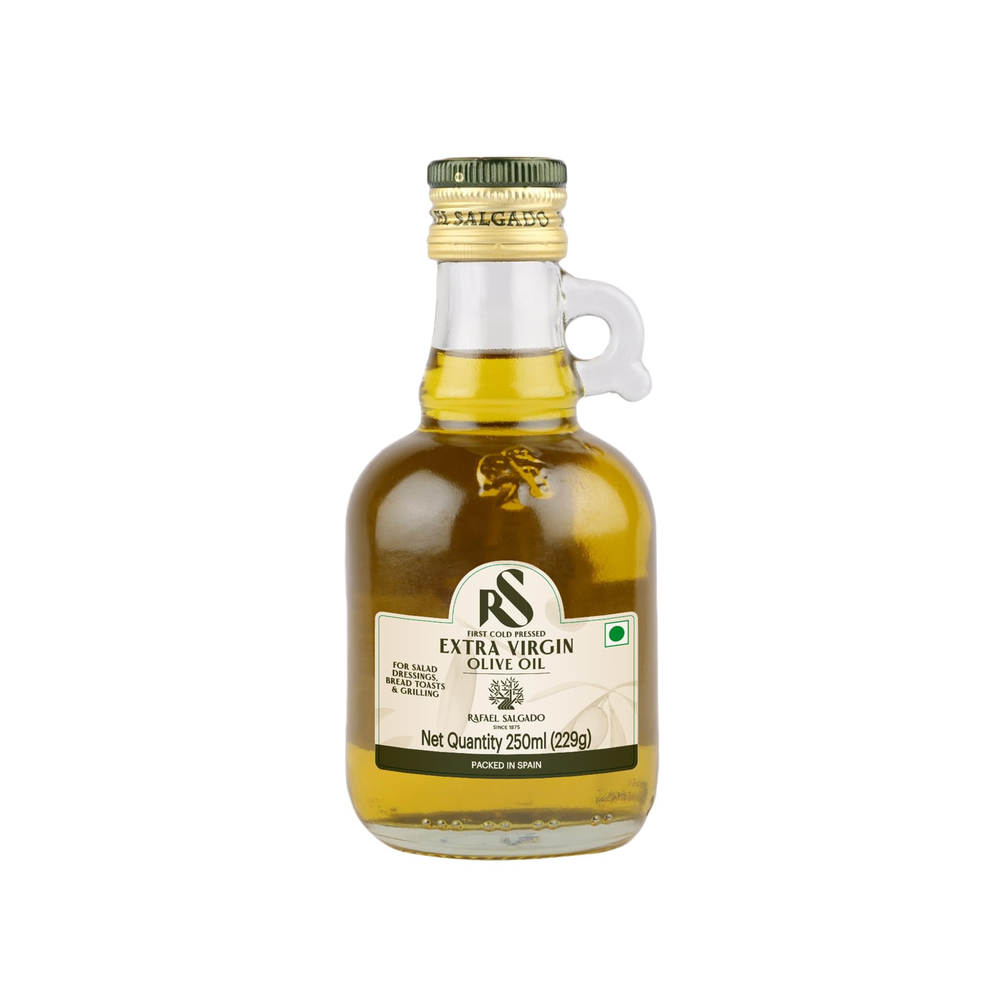 RS Extra Virgin Olive Oil | First Cold Pressed Oil | Made & Packed in Spain | Good for Salad Dressing, Flavouring and Mediterranean Cuisine | Zero Cholesterol & Trans Fat - Glass Jar - 250ml