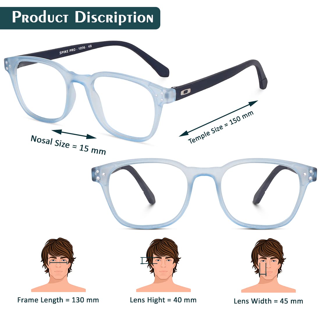 Eymen I Classic Non Prescription Clear Lens Glasses for Women Men Square Frame Eyeglasses Multiple Shades (Blue Black) - Image 7 thumbnail