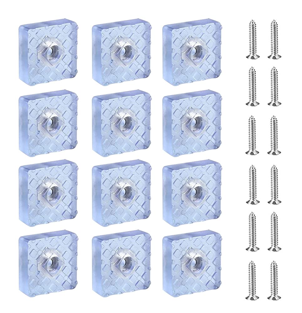 YUE Qin 12 Pcs Chair Leg Wood Floor Protectors Square,Easy Screw Installation,Non-Slip Rubber Furniture Floor Pads 30MM*30MM,White