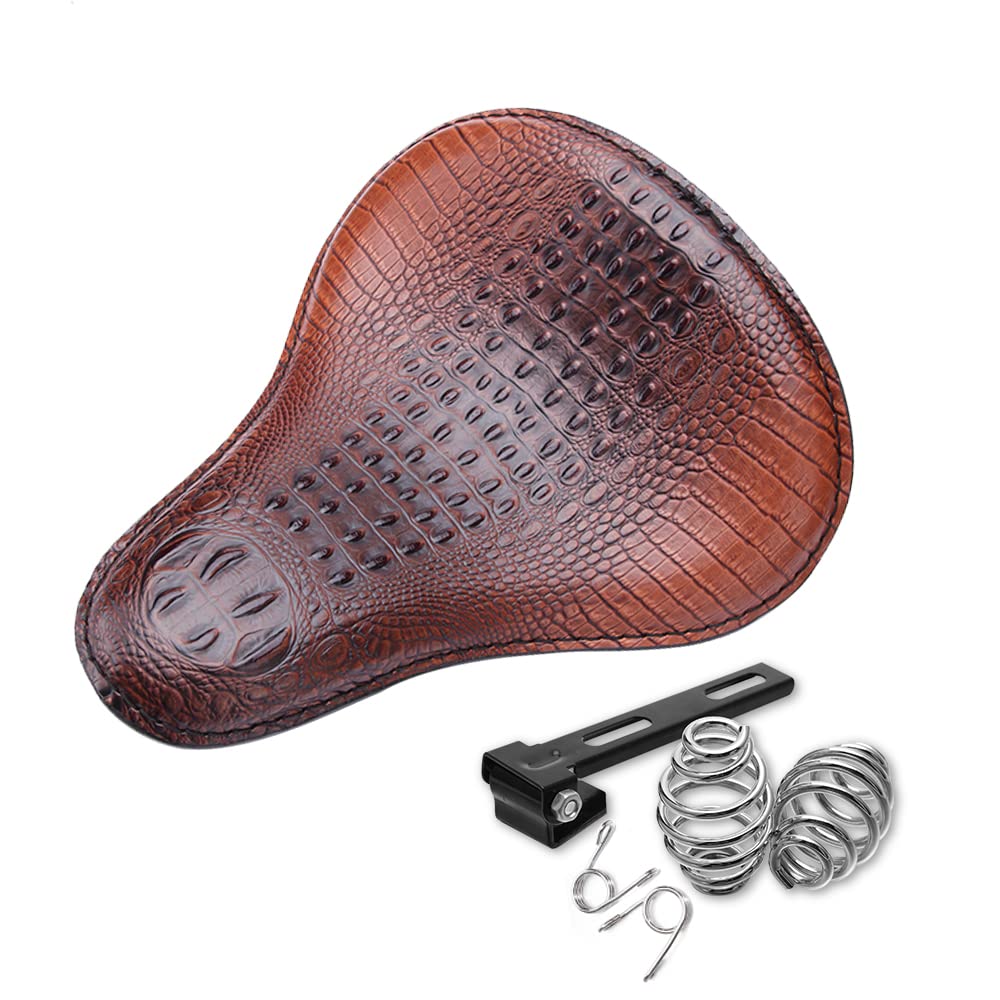 DREAMIZER Brown Motorcycle Solo Seat PU Leather Universal 3" Saddle Cushion Spring Bracket Custom for Harley Chopper Bobber Cafe Racer