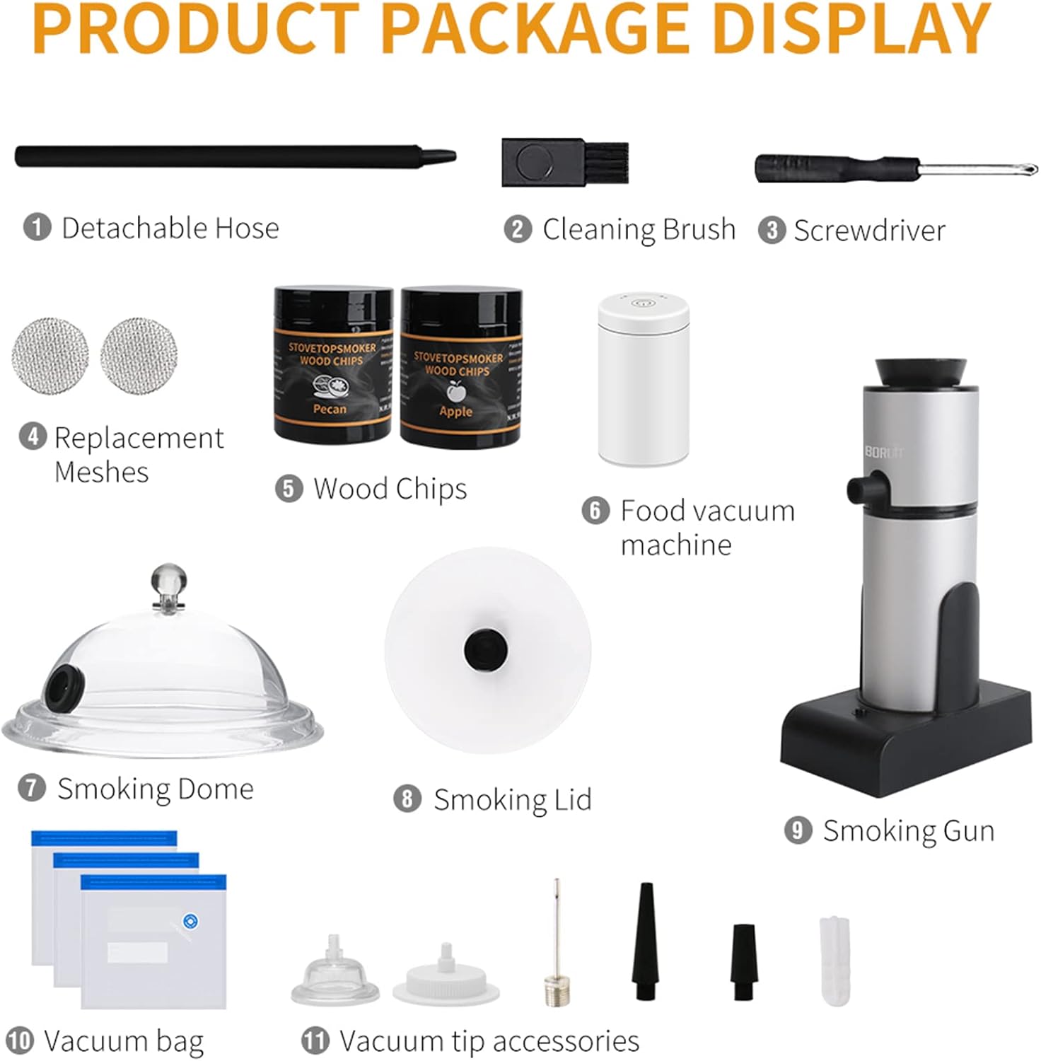 BORUIT Smoking Gun Portable Cocktail Smoker + Smoker Hood + 2 Cans Wood