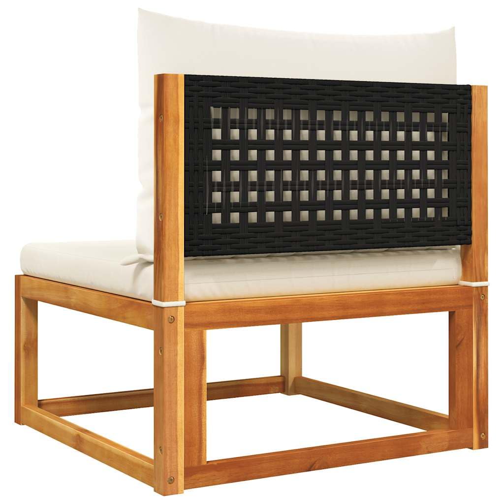 Sofa ogrodowa bez podłokietników z poduszkami modułowa drewno akacjowe rattan PE czarny kremowy taras balkon meble ogrodowe zestaw wypoczynkowy zmywalny pokrowiec