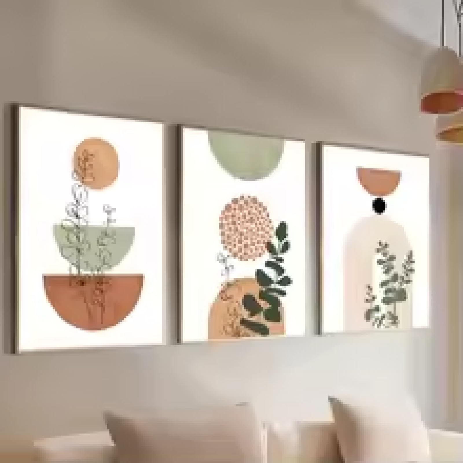 HIPWST Nowoczesny boho abstrakcyjny kształt roślina plakat nadruk z połowy wieku styl boho geometria sztuka botaniczna obraz dekoracja ścienna obraz 30 x 45 cm x 3 bez ramy