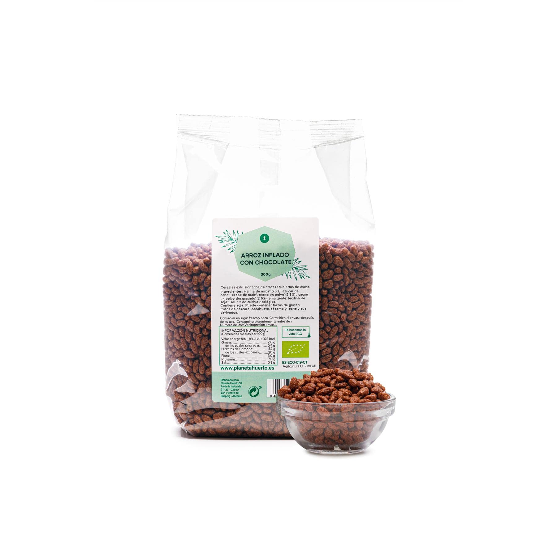 Arroz inflado de chocolate ECO 300 g Snack Ecológico Crujiente Sin Azúcares Añadidos