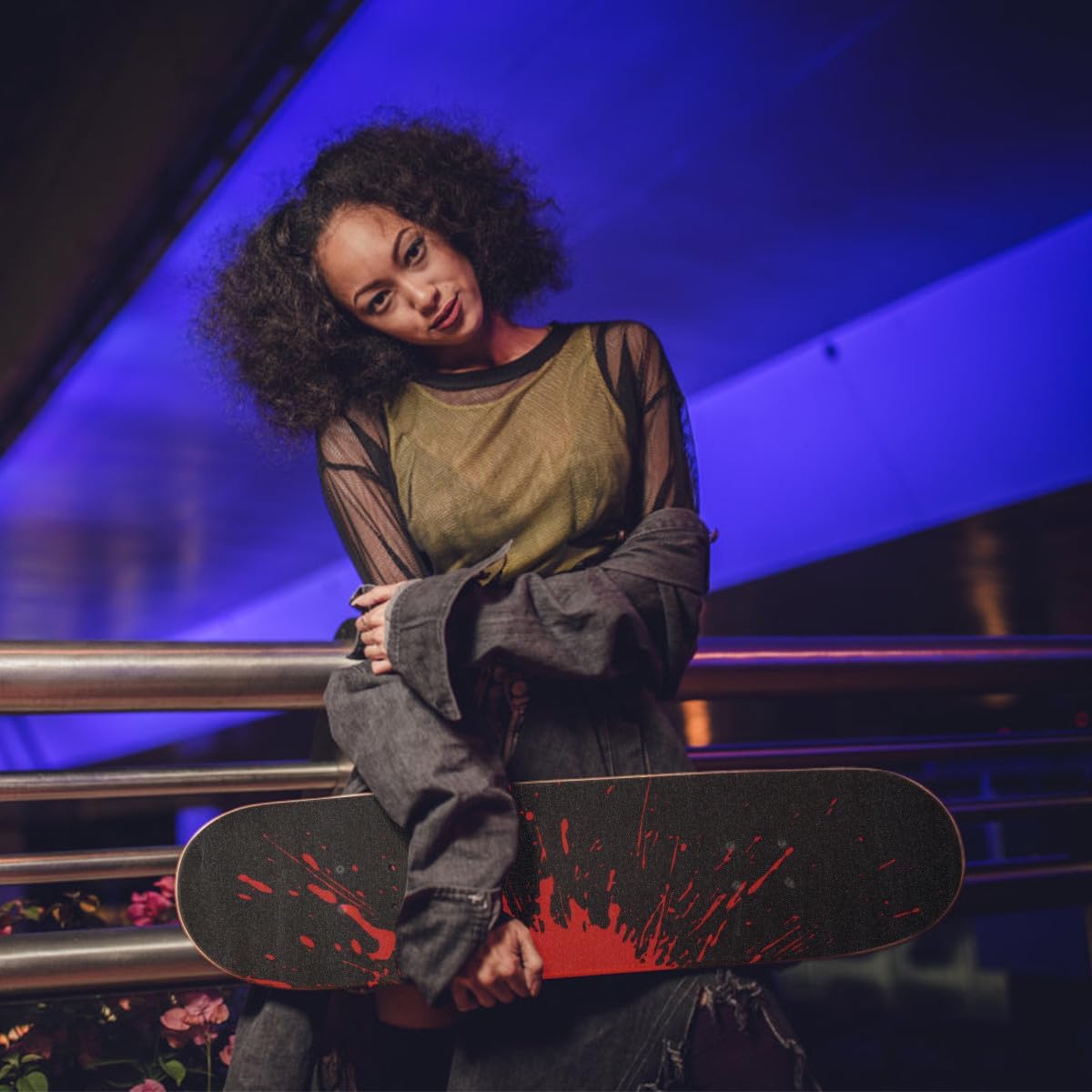 Waterproof Matte Skateboard Sticker for Longboard Double Rocker Deck Red Ink Four-Wheel Skateboard Grip Tape Decoration for Outdoor RidingNO.3275