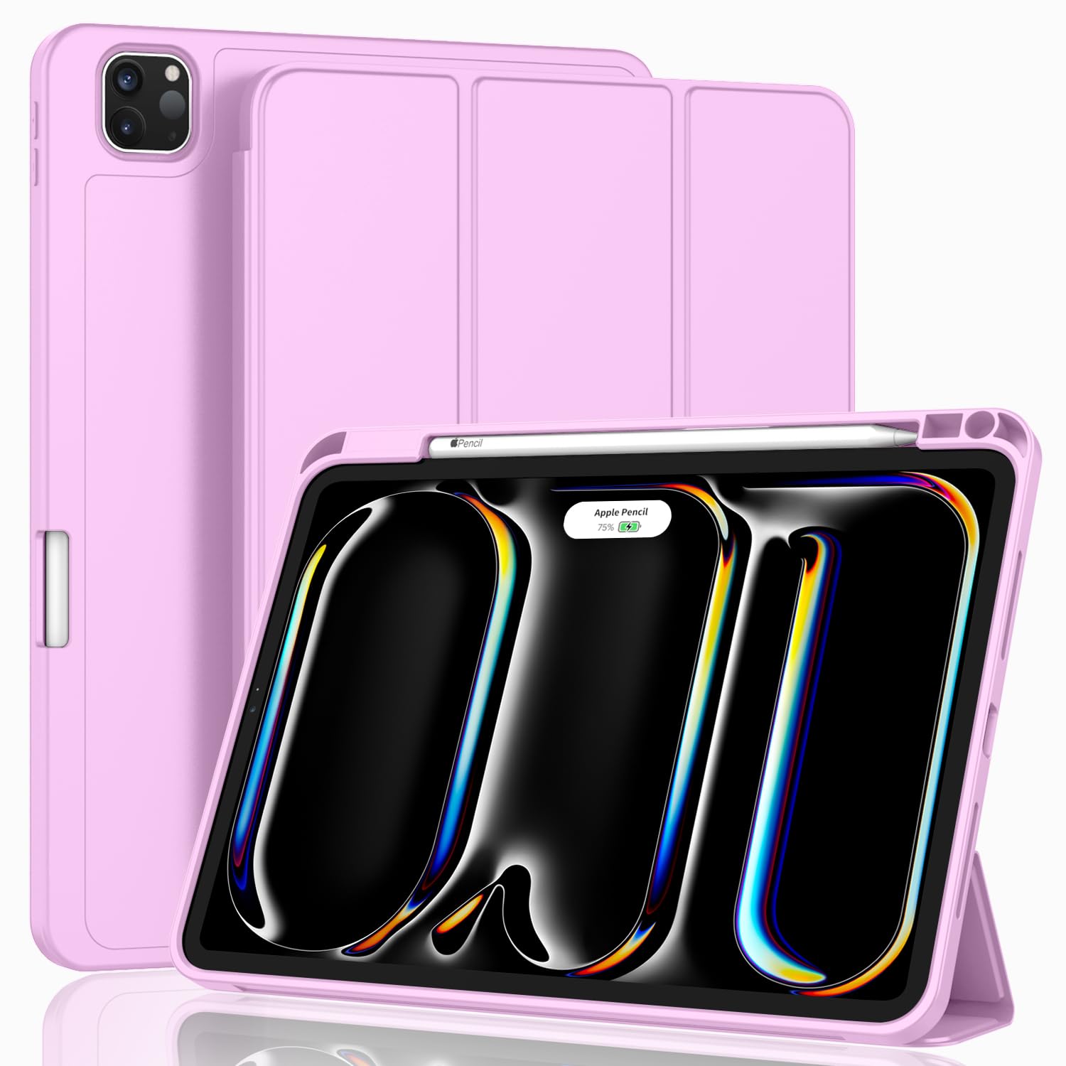ZryXal New iPad Pro 13 Inch Case (M5) 2025 / (M4) 2024 with Pencil Holder, Smart iPad Case [Support Pencil Pro and Pencil (USB-C)], Support Touch ID and Auto Wake/Sleep (Pastel Violet)