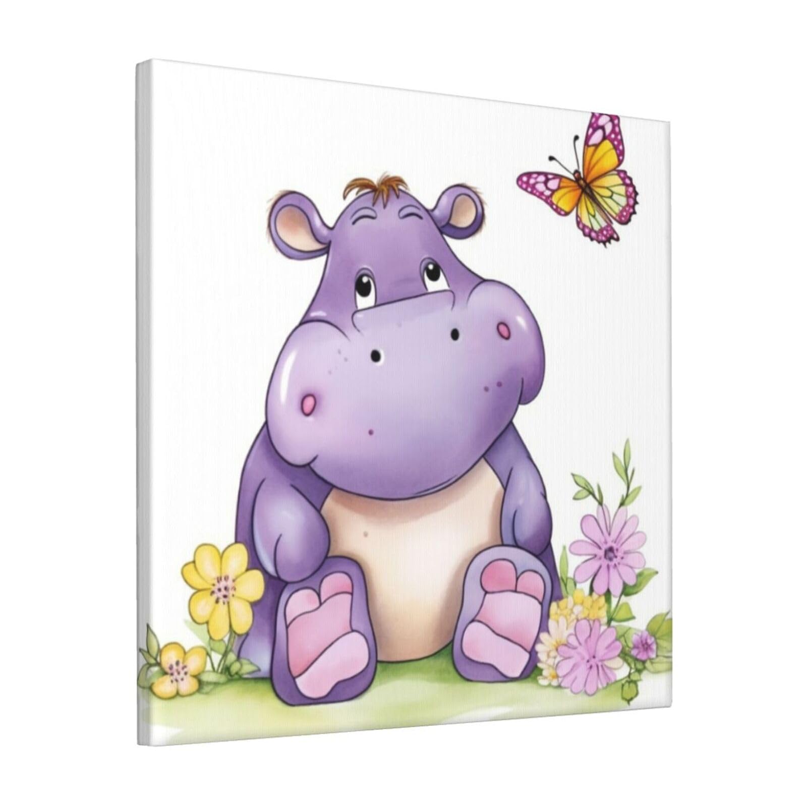KLOPH Butterfly and hippo Canvas Wall Art for Living Room 12"x12" Modern Artwork Painting for Bathroom Hanging Canvas Prints Aesthetic Wallart for Bedroom Kitchen Office Wall Decor