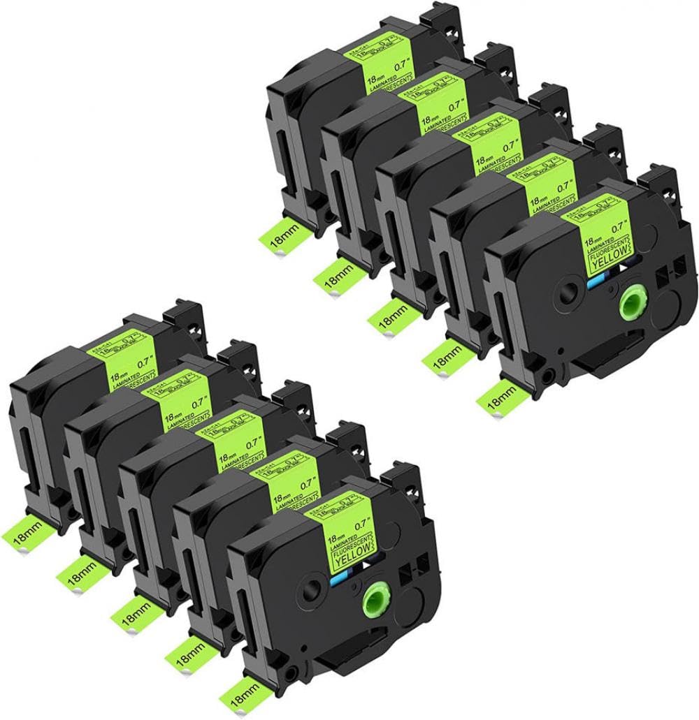 Nastro di Etichetta Laminata Fluorescente da 6-24 mm Compatibile con TZE B31 C31 D31 per PT-D600 400AD 450 P900W Etichetta Stampante 5/10PK(10PK Fluo Yellow)