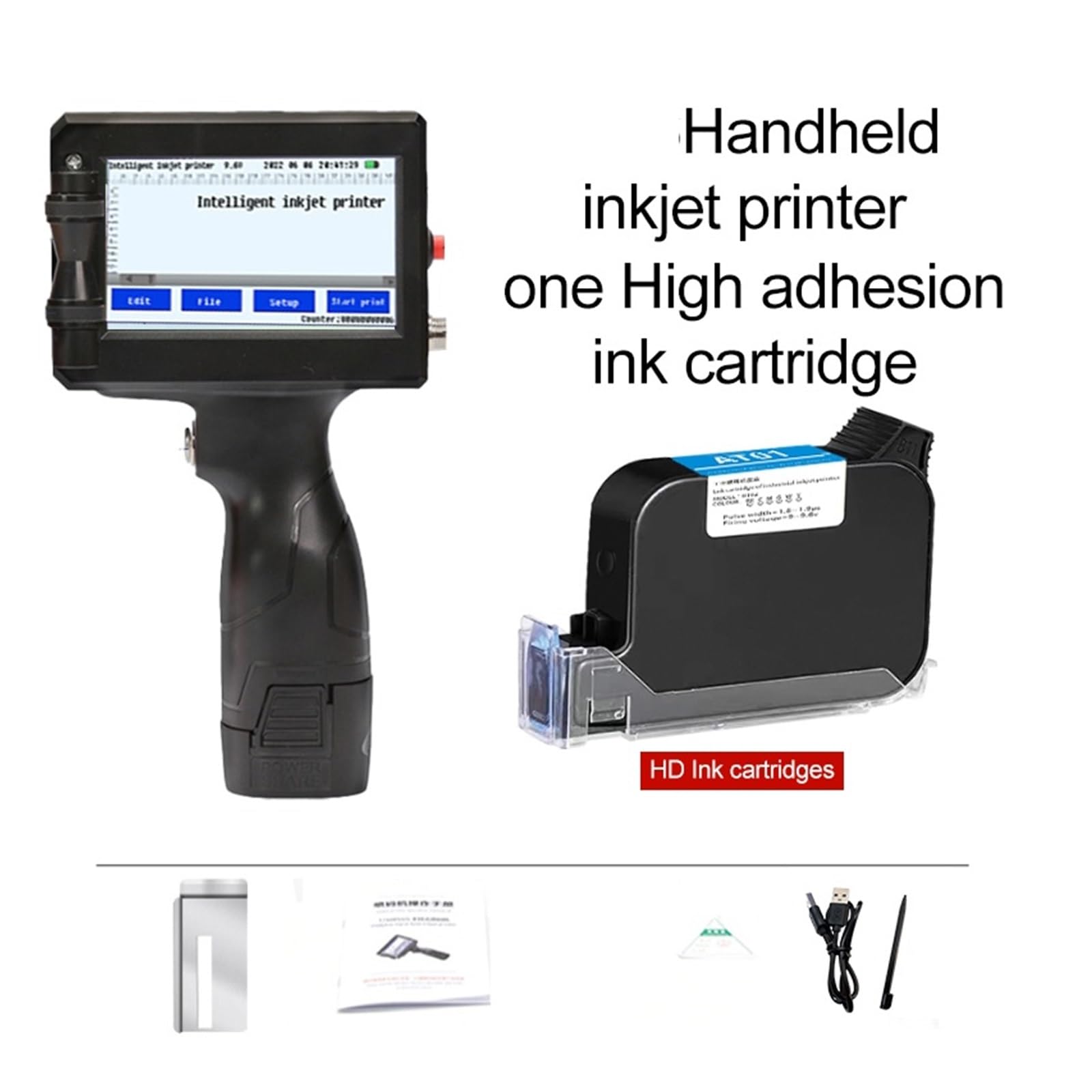Stampanti a getto d'inchiostro portatili Lingue multiple Etichette intelligenti portatili Data di produzione Caratteri Codificatori Su Cartone, Legno(Printer-HD Black Ink)