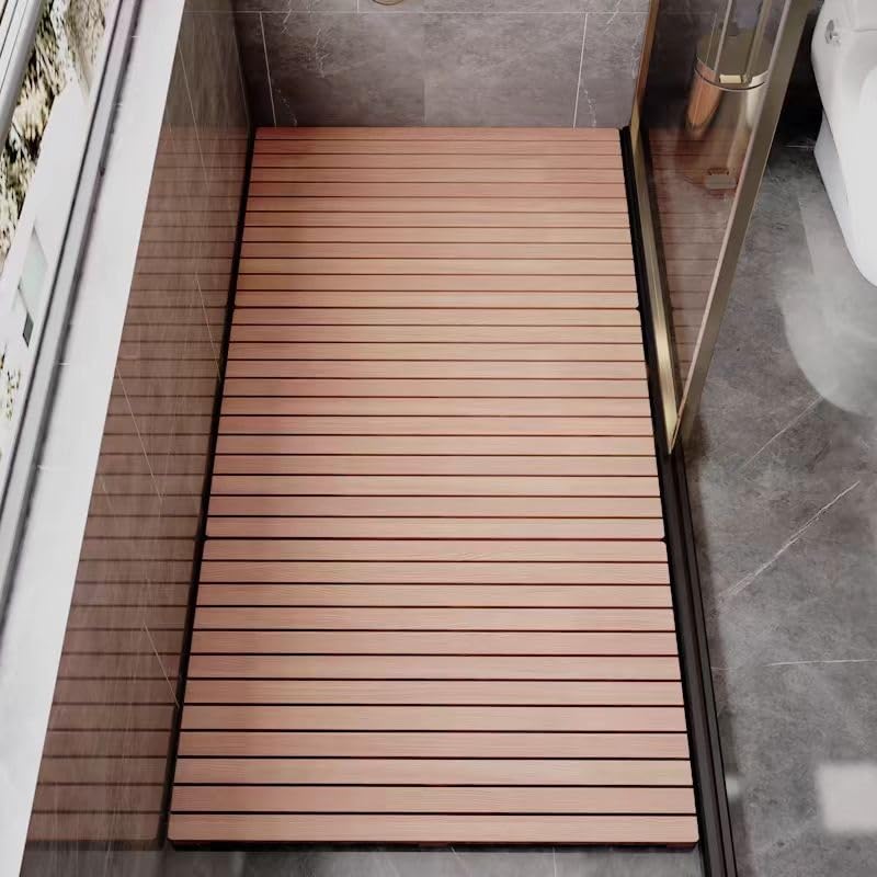 24 28 30 34 38 40 44 Inch Teak Solid Wood Shower Floor Mat with Non-Slip Feet and Center Drainage Hole Large Bath Mat for Indoor Showers/Tile Floors(