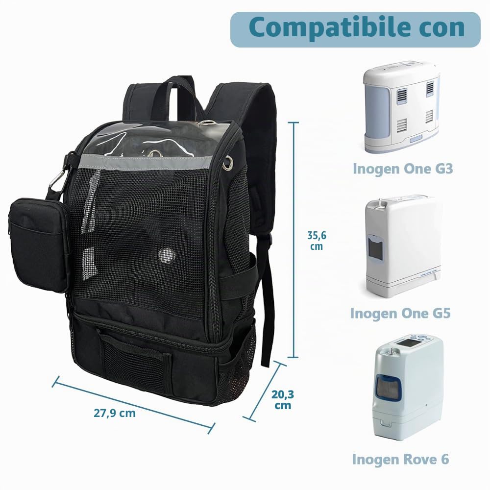 Zaino Per Concentratori Di Ossigeno: Borsa Da Trasporto Poc Compatibile Con Inogen One G3 E G5, Inogen Rove 6, Portatile, Con Strisce Riflettenti Nero