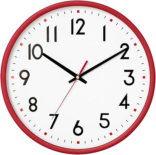HZDHCLH Reloj de pared rojo, silencioso, funciona con pilas, 8 pulgadas, moderno, analógico, sin tictac, decorativo, para cocina, dormitorio, sala