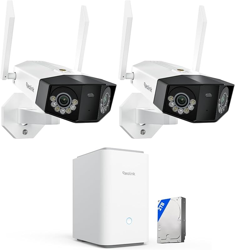 Home Hub Pro with 2X Duo 3 WiFi Bundle, 16MP WiFi Security Camera Outdoor, 180° Ultra-Wide Angle, 2.4/5GHz Wi-Fi 6, Smart Detection, 2TB HDD Included, No Monthly Fees