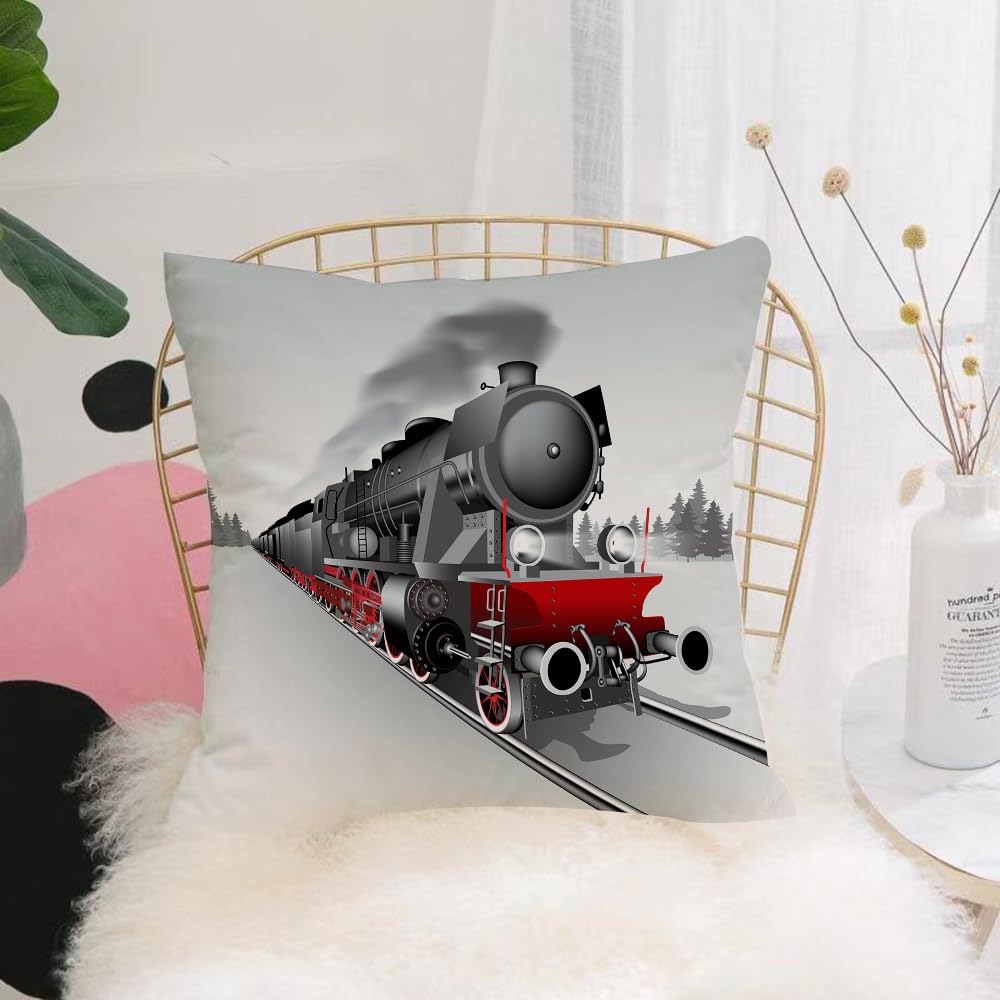 Hyosxw Steam Train Illustration, Theme Artwork In M - A8 Cushion Cover,Throw Pillow Case Home Decorative For Living Room Bedroom Sofa Chair 18X18 Inch,Steam Train Illustration, Theme Artwork In Motion, Black And Red Steam Train On,Pillowcase 45X45cm