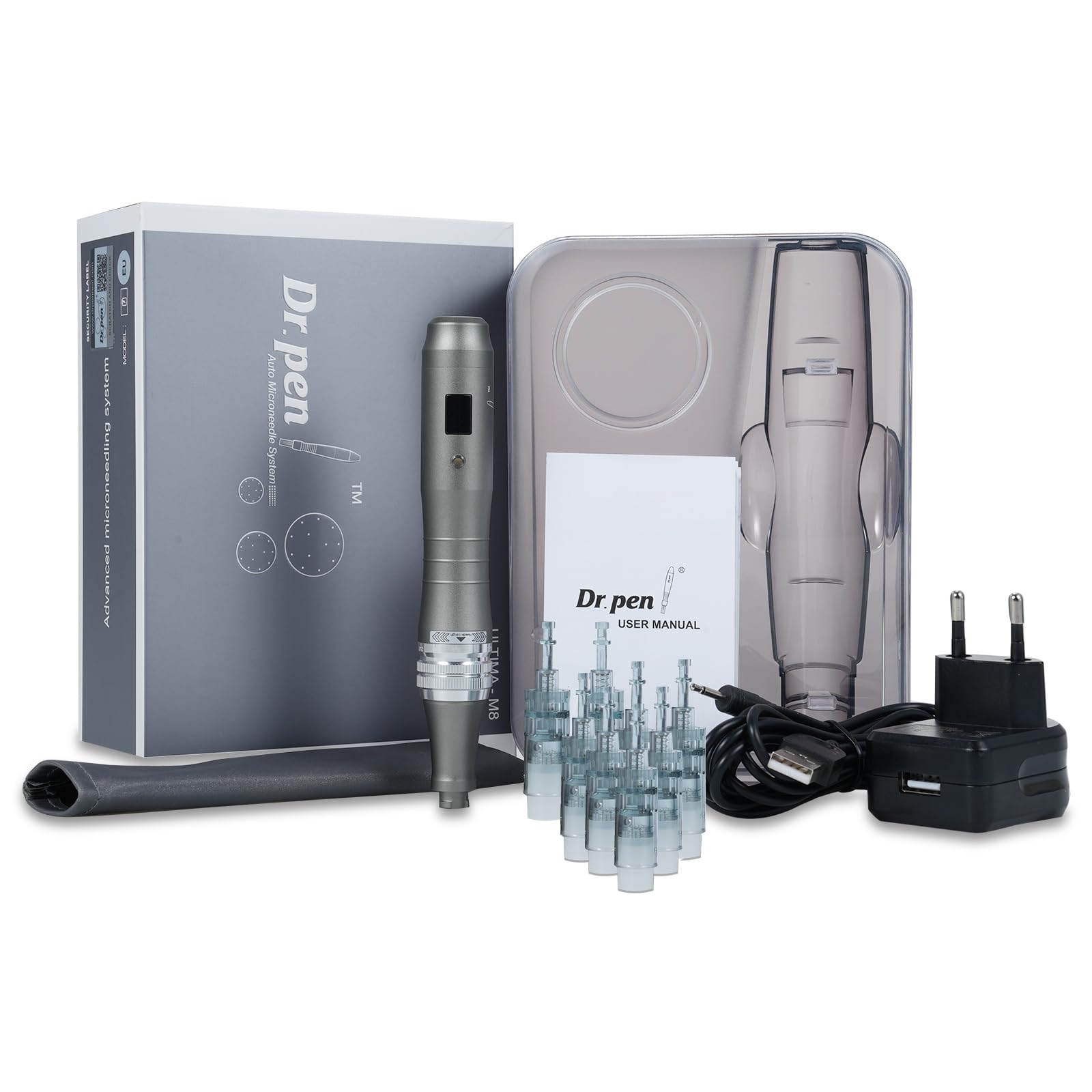 Dr. pen Ultima M8 Microneedling Pen mit 8 Typen Cartridges - Drahtlose Dr pen Microneedling Das beste Weihnachtsgeschenk für Frauen/Männer(M8-Grau)
