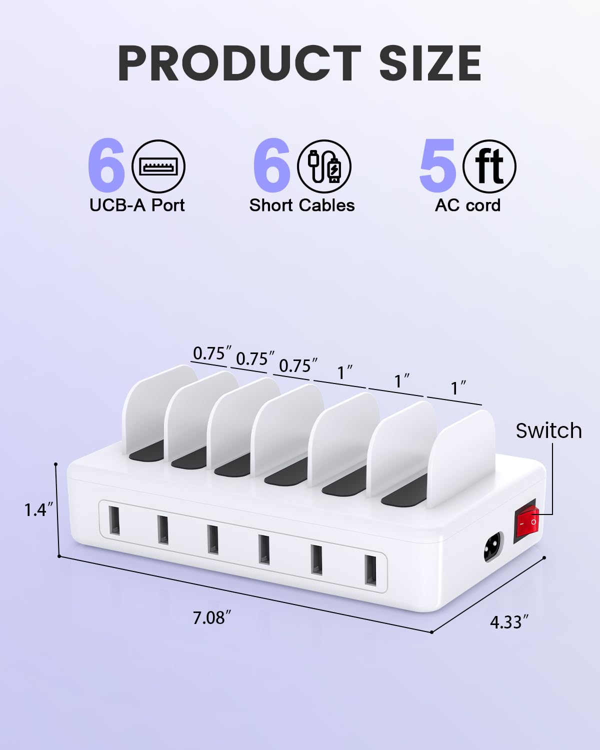 Ladestation für mehrere Geräte Apple, CREATIVE DESIGN 50W Multi Ladestation mit 6 USB Ports & 6 Kabel, Ladestation für Apple, Android Handy, iPad, Kindle, Tablet und andere elektronische