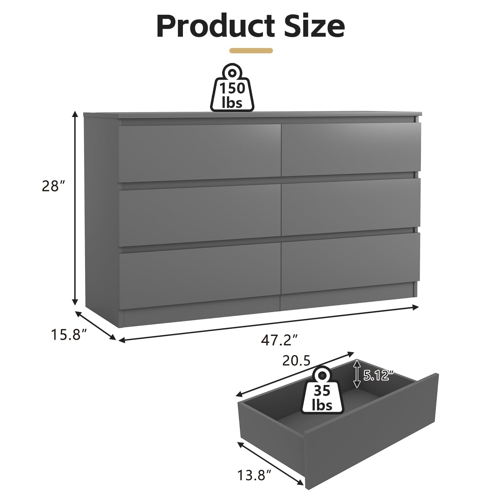 Amazon.com: WHDQPX Grey Dresser for Bedroom,Modern Large 6 Drawer Dresser  with Deep Drawer,Wood Storage Chest of Drawer for Bedroom,TV Stand for  Living Room : Home & Kitchen