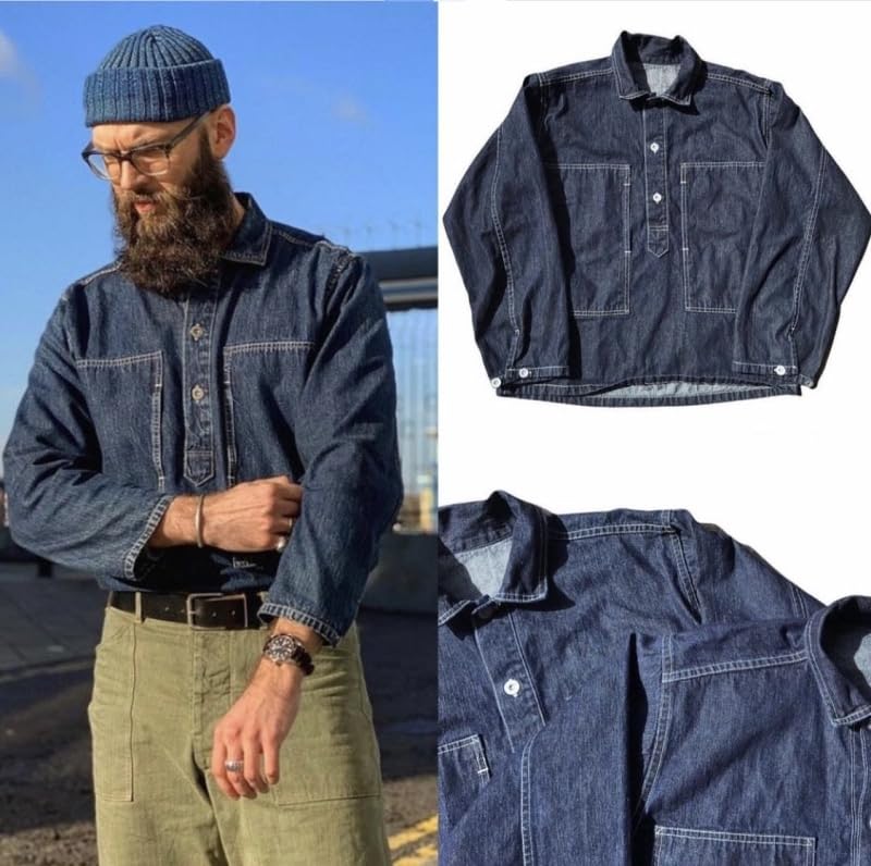 1920s Vintage US Army Spring Lightweight Work Uniforms Loose Blue Denim Pullover Shirt Jacket3