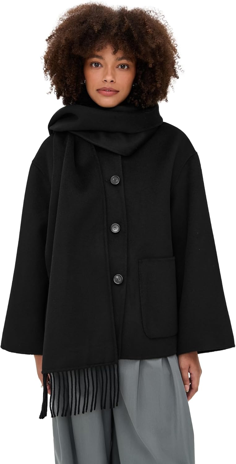 Women's Lana Wool Peacoat with Attached Scarf