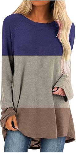 Yesunpxs Blusa casual de retazos para mujer para llevar con leggings manga larga estampada sudadera