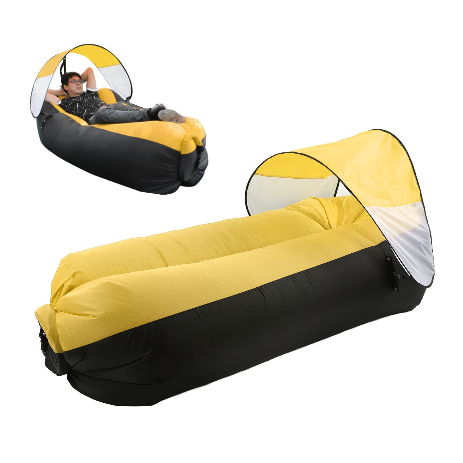 SIXRUN Sofá Inflable para Exteriores, Tumbona Inflable Portátil, sofá de Aire para Acampar, Senderismo, sofá Inflable, Lágrima (Negro más Amarillo)