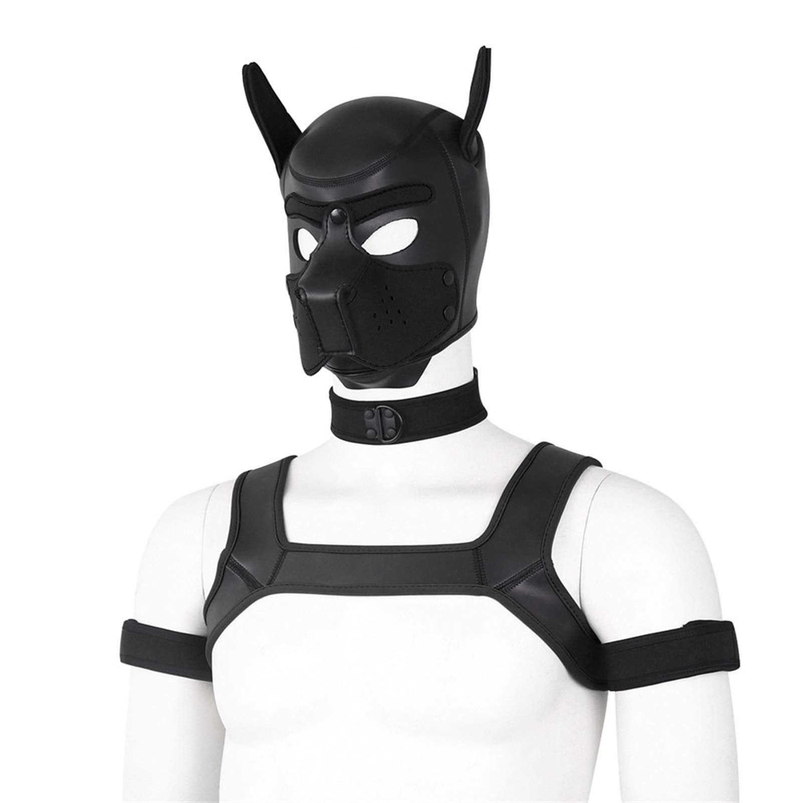 Maschera per cani in lattice morbido con orecchie per cosplay party nero X-Large