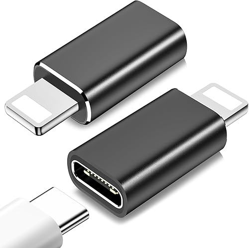 Adaptador USB C a Lightning, paquete de 2 adaptadores USB C hembra a Lightning macho, carga rápida PD de 27 W para iPhone 14131211SEPro Max Mini,