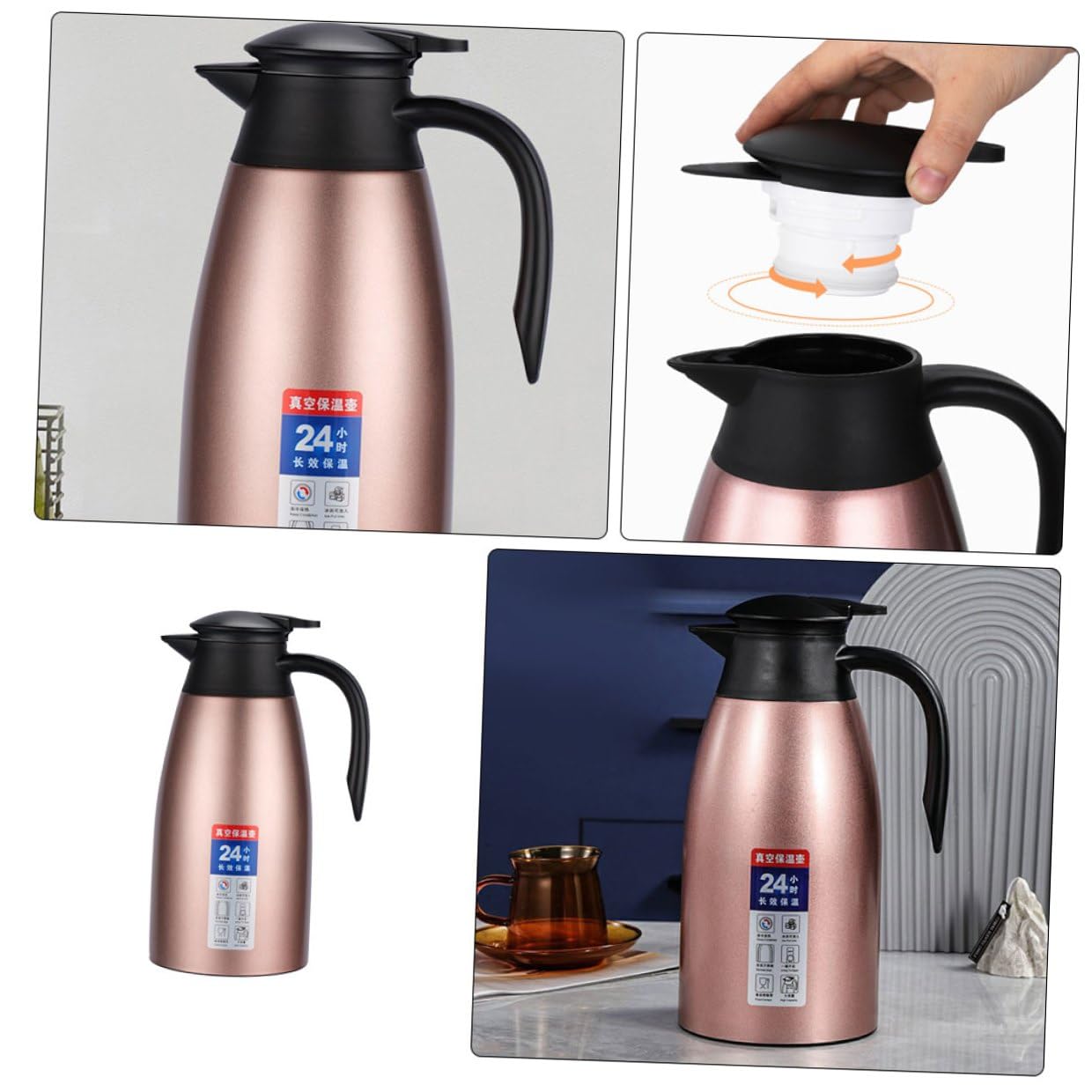 Isolierte Thermoskanne 2L Edelstahl 304 Große Kaffeekanne mit Henkel Doppelwandig Vakuumisoliert für Heiße Kalte Getränke Auslaufsicher für Zuhause und Reisen