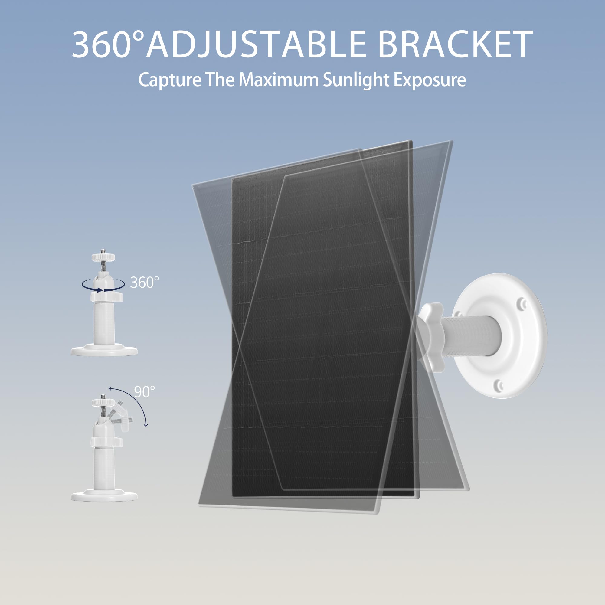 Nicesolar Panneau Solaire USB 8W pour Caméras de Sécurité, Panneau Solaire Étanche IP65 pour Extérieur avec Support Réglable, Compatible avec Caméras à Batterie Rechargeable (8W - Lot de 2)