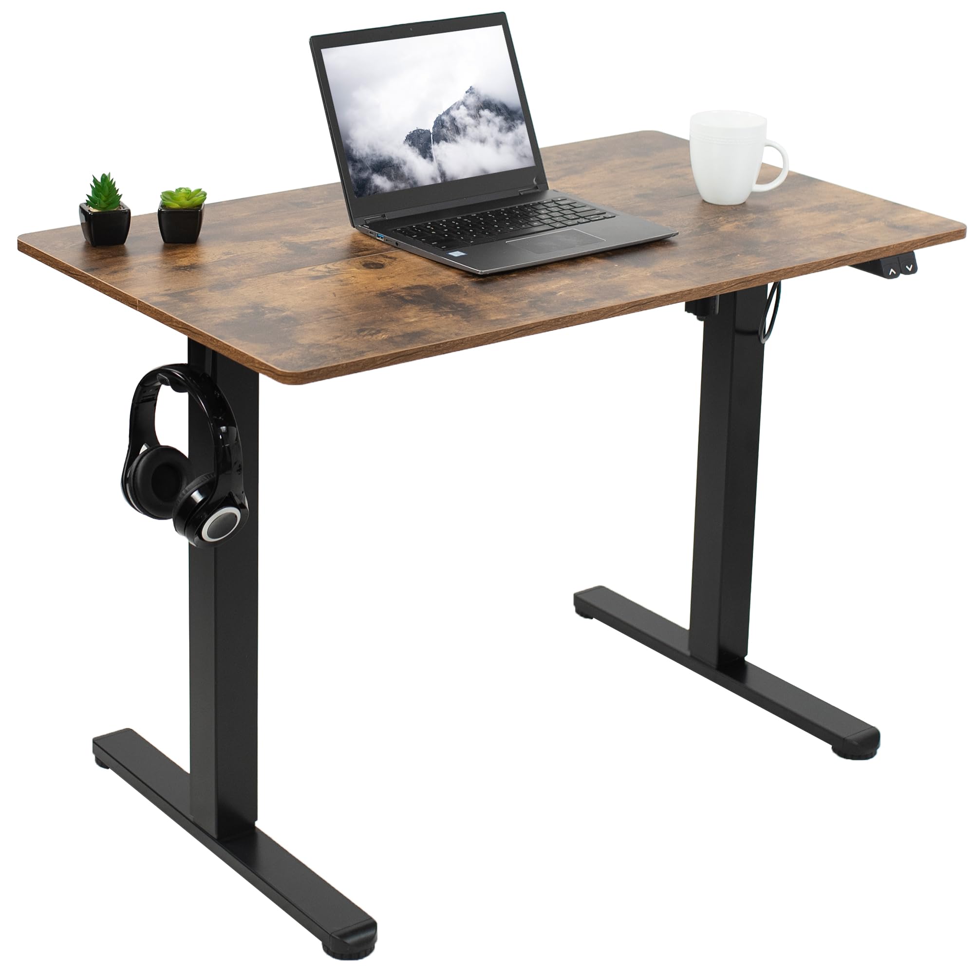VIVO Electric Height Adjustable 40 x 24 inch Stand Up Desk, Standing Workstation with 2 Button Controller, Rustic Vintage Brown Table Top, Black Frame