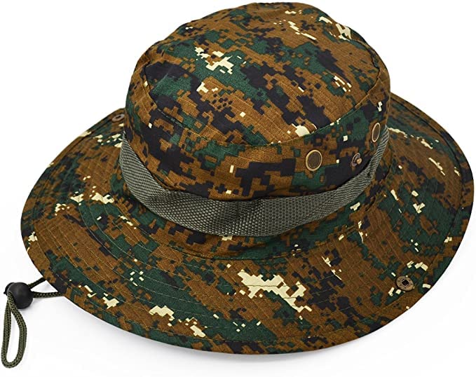 Camo Boonie Bucket Hat,Camouflage Cotton Fishing Sun Hat Outdoor Hunting Hat for Child Men and Women (Dark Green Camo)