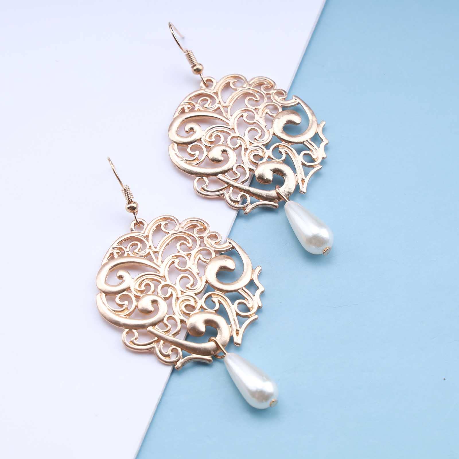 Orecchini A Cerchio Con Goccia Di Perla Boho - Pave D'Oro, Giacca Pendente Per Donna, Matrimonio