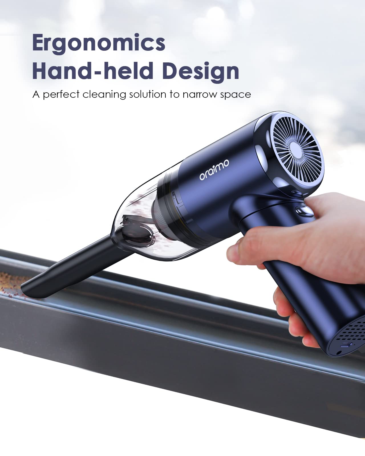 Oraimo Handheld Vacuum Cleaner Cordless, Portable Hand Vacuum, Lightweight Hand Held Vacuum Rechargeable with Type-C Cable, Gift Bag, 3.5H Fast-Charge for Home, Stairs, Drawer, Car Interior Cleaning