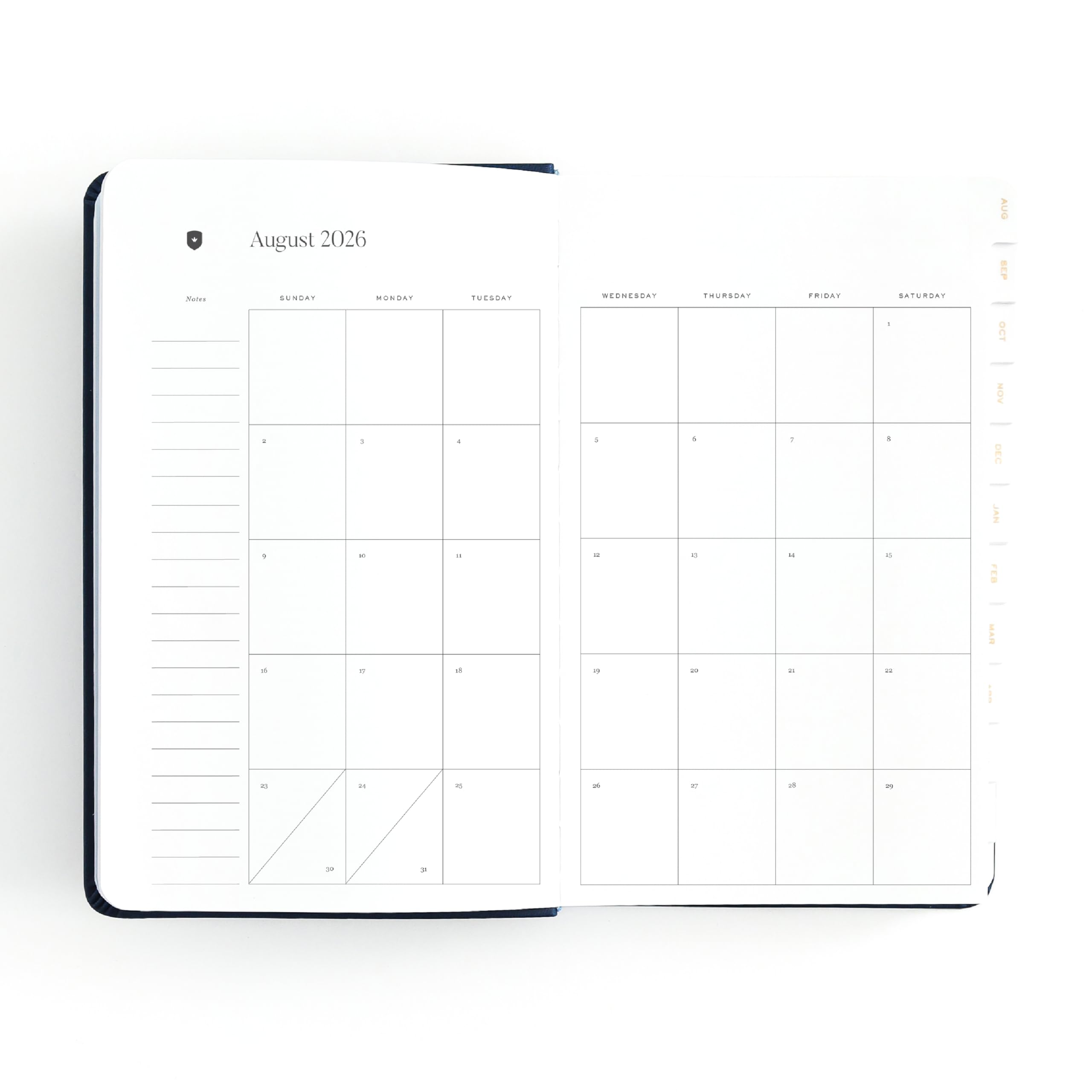 Agenda giornaliera 2026-2027 di Emily Ley – Dapperdesk Bookbound Planner Navy, agosto 2026 – luglio 2027 – 12 mesi anno accademico con blocco orario per le donne