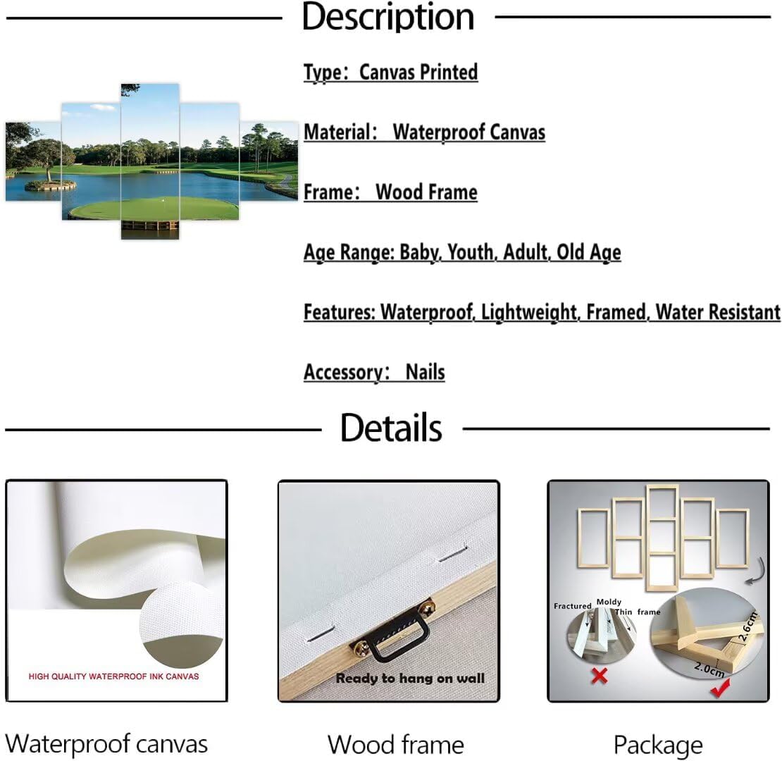 chenchenArt USA TPC Sawgrass Golf Course Wall Art for Living Room Bedroom Bathroom Home Decorations Golf Pictures Posters Canvas Prints Modern Artwork Framed Ready to Hang(50''W x 24''H) - Image 7