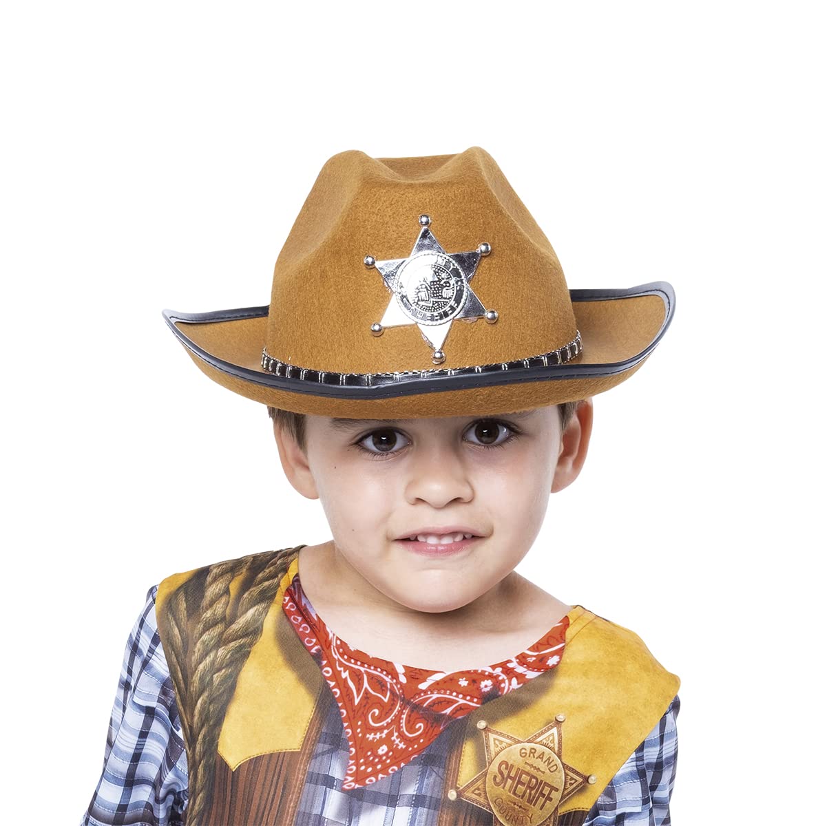 Cappello Sceriffo Bambino Marrone - Costume Cowboy/Cowgirl Con Placca, Per Halloween E Feste - Foto 2