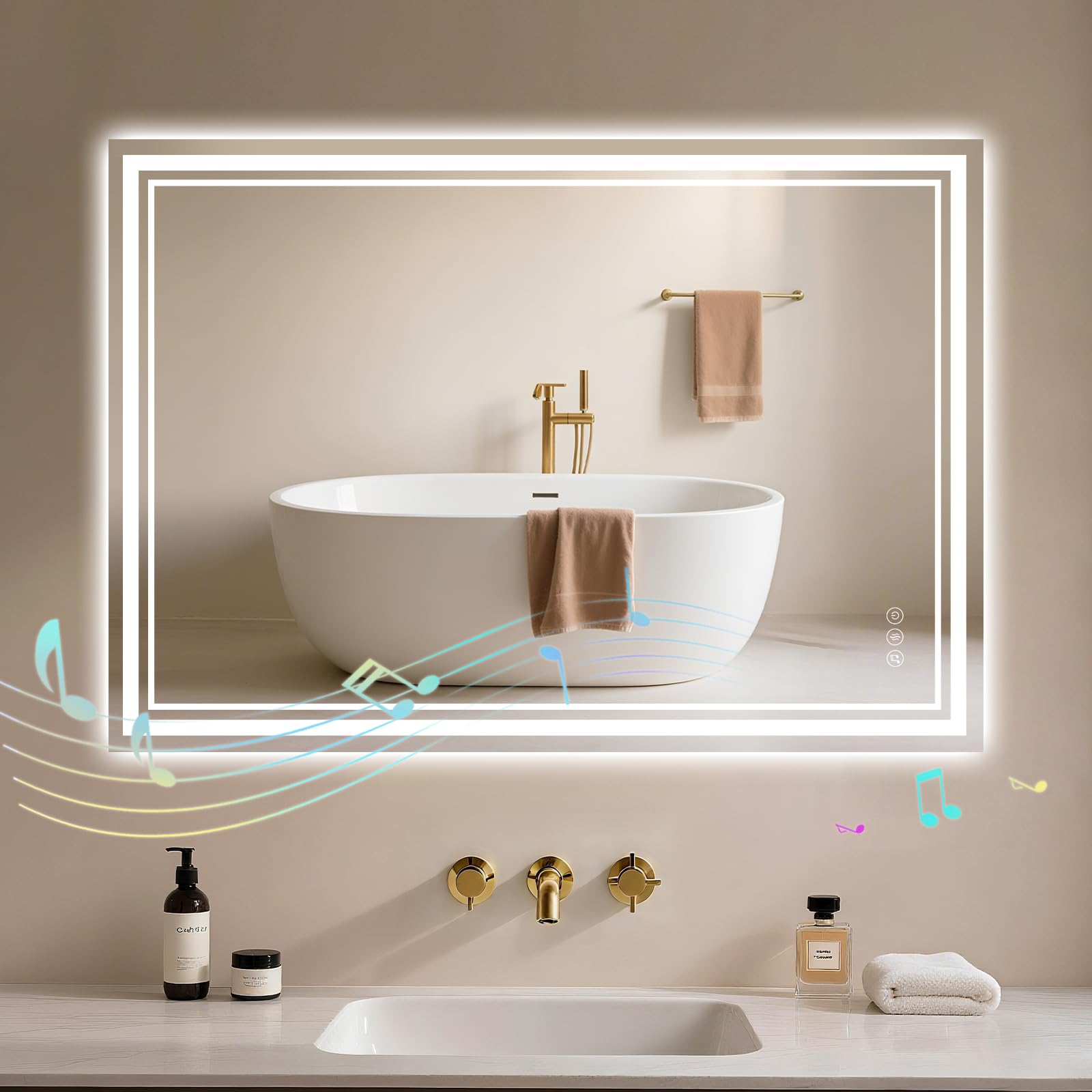 Archaluxe Badspiegel mit Beleuchtung Badezimmer Spiegel LED mit Touch-Schalter,Dimmbar,3 Lichtfarben Badezimmerspiegel