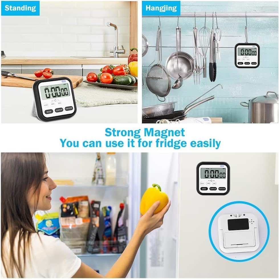 Image of Digital Alarm Clock for Students with Loud Alarm and Automatic Sensor, Time & Date Display - Table Clock for Home, Office, Bedroom, and Kitchen, Perfect for Heavy Sleepers (Black Stopwatch Timer)