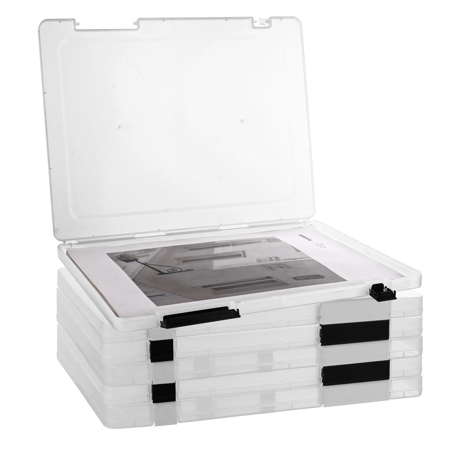 YAYODS 6PCS A4 Paper Storage Box, Clear A4 Plastic File Box, Waterproof Dustproof File Box for Document Storage, Paper Protector Organizers Case for Magazine Document Photo Book, White and Black