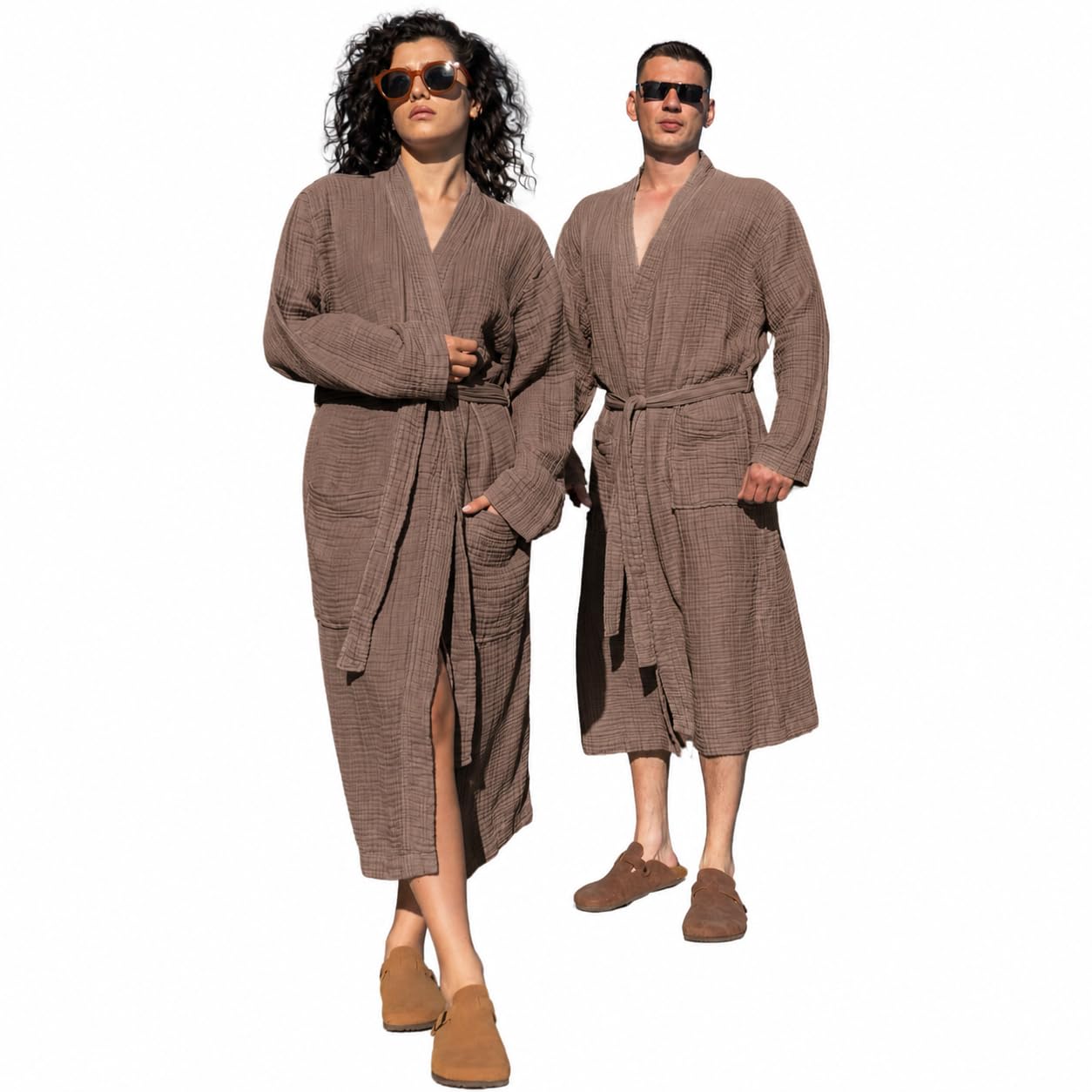 Muslin Unisex Bathrobe Women & Men 100% Cotton Kimono Lightweight Robe