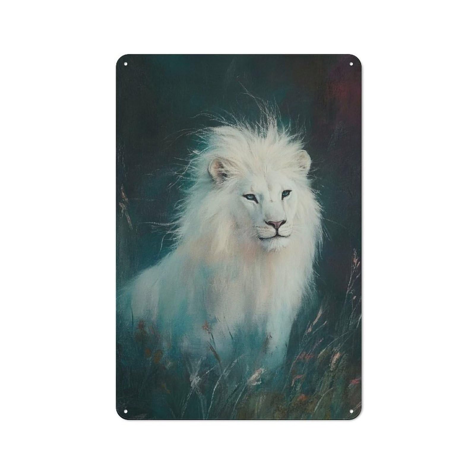 Junmoney White Lion Portrait Rustic Metal Wall Decor 30X20cm, Country Metal Sign For Kitchen, Cottage, Porch Or Garden Room