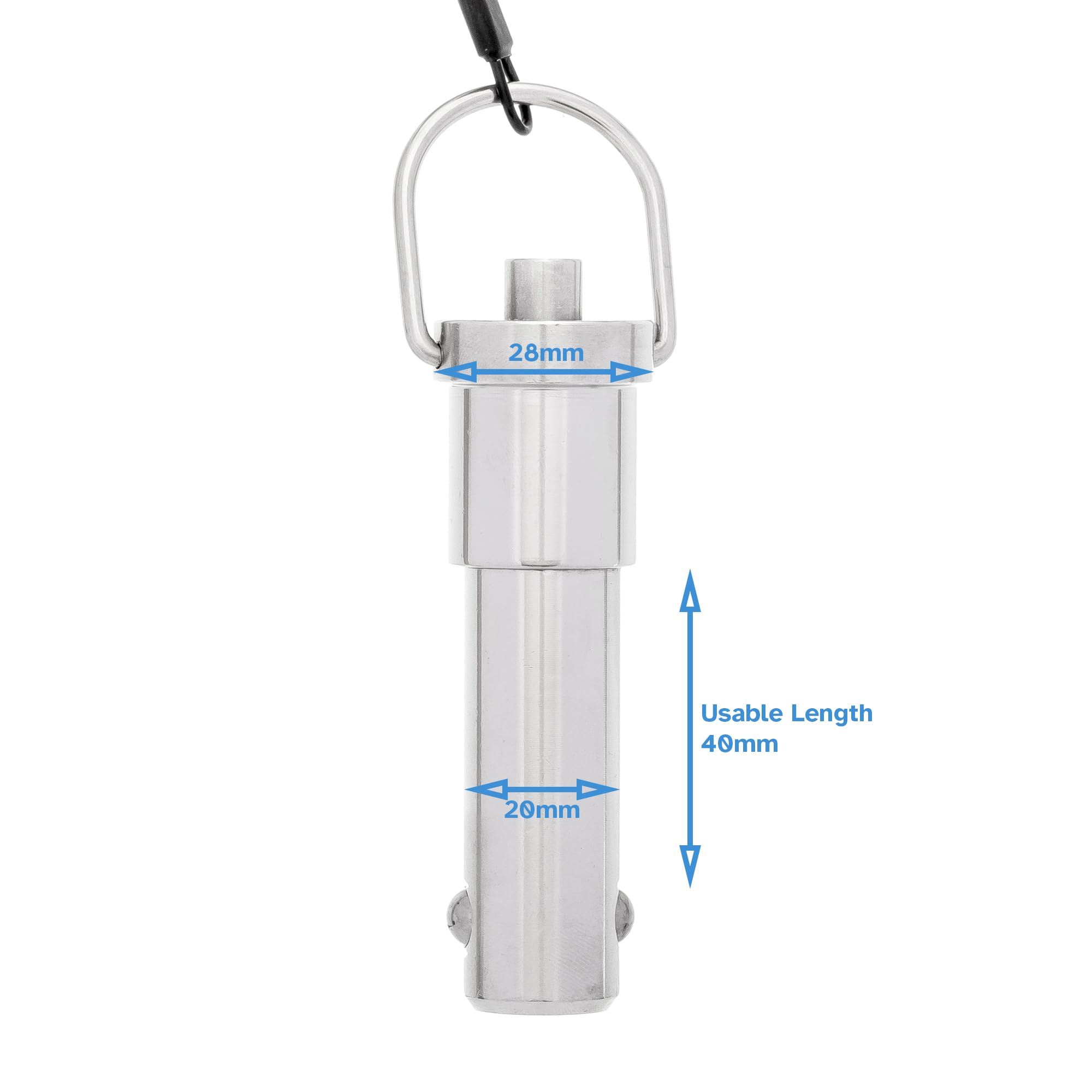 HALLMERS 20mm Pin Diameter 40mm Usable Length Quick Release Ball Head Pin Lock with 260mm Retaining Wire Cable - Stainless Steel - Self Locking Fasten Security Bolt Accessory Push Pull Fastening Tool
