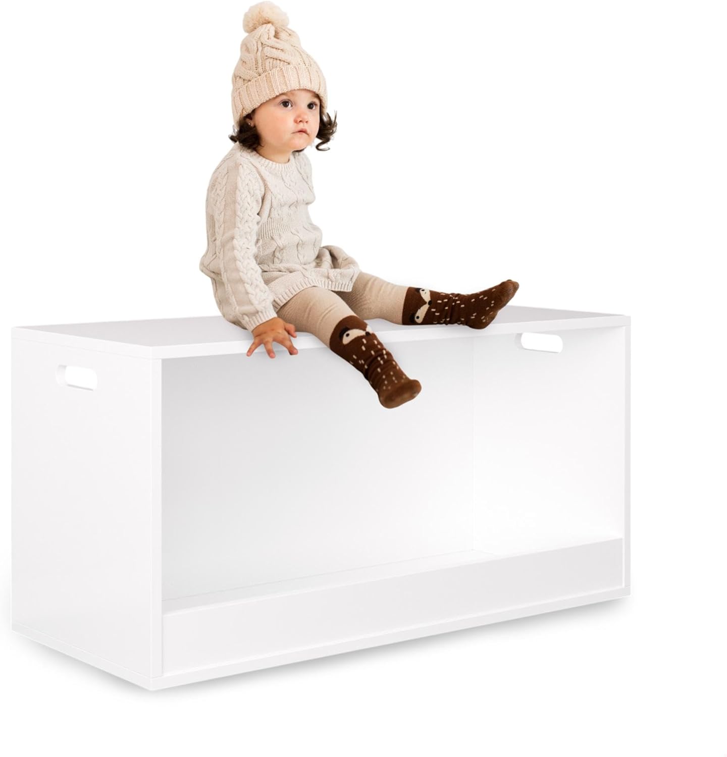 GDFStudio Wooden Toy Box Storage Organizer for Kids, Large Open Toy Chest for Plush Toys Books with 1 Cubby, Modern Toy Storage Bin for Boys Girls Nursery Bedroom Playroom Living Room, White